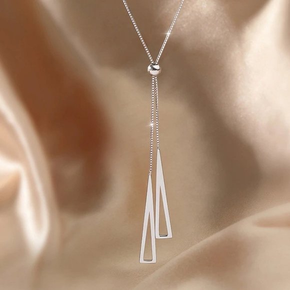 *NEW 925 Sterling Silver Triangle Drop Necklace - Picture 4 of 6